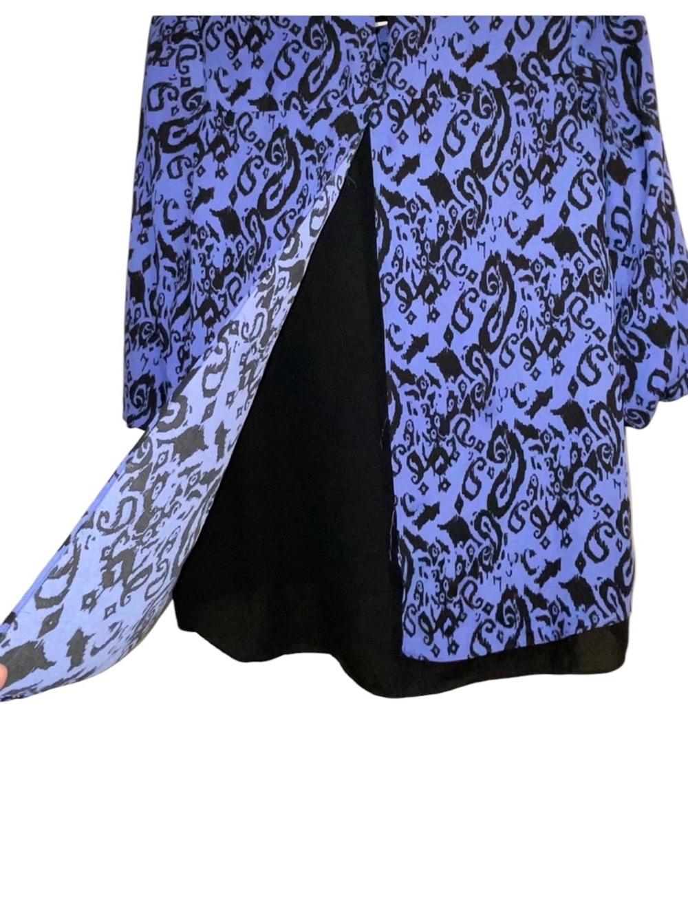 AGB Sheer Layered Blouse Small Blue Black Abstract Paisley 3/4 Sleeve Made USA - Picture 5 of 9